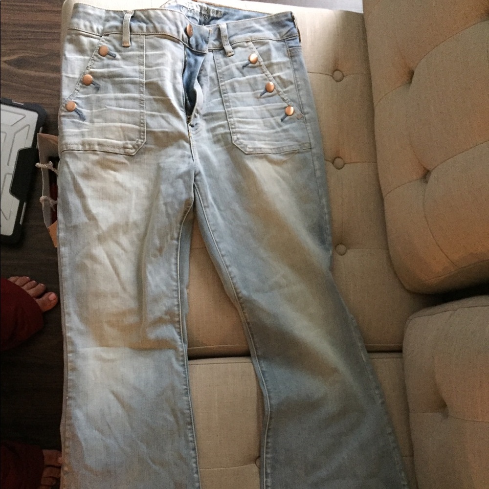 Boot leg jeans.